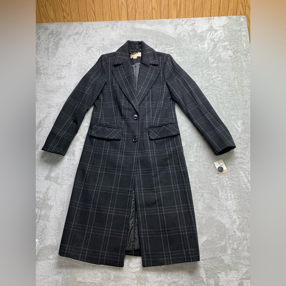 NWT Michael Kors Coat Womens XS Black Gray Wool Long Sleeve Classic (W856)